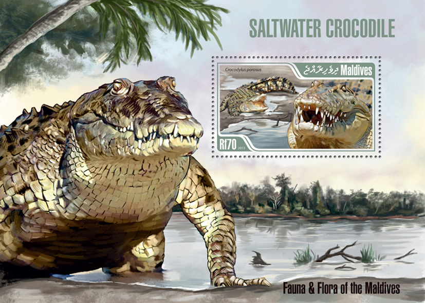 Crocodile - Issue of Maldives postage stamps