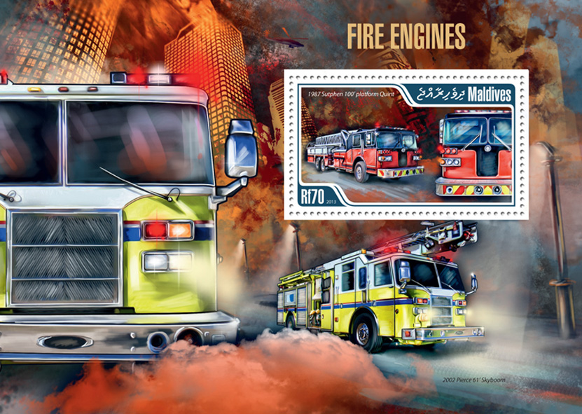 Fire Engines - Issue of Maldives postage stamps