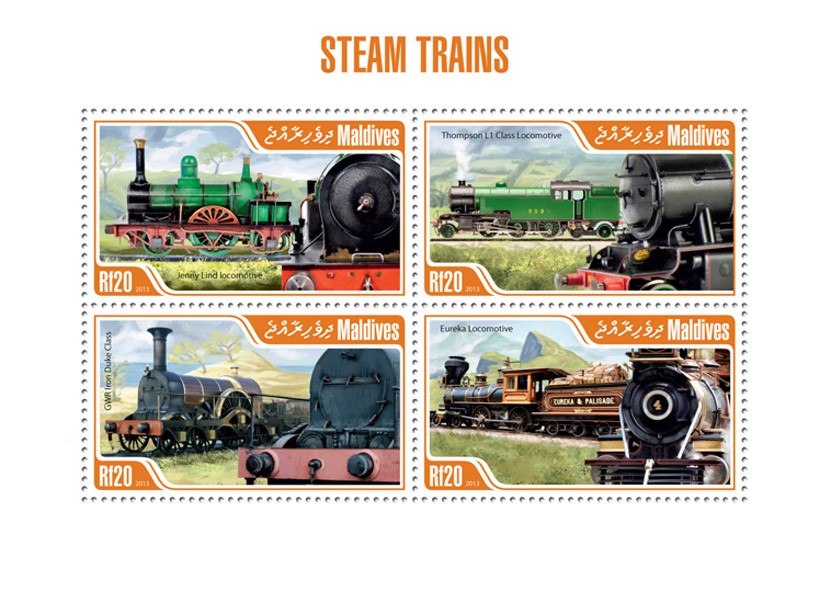 Steam Trains - Issue of Maldives postage stamps
