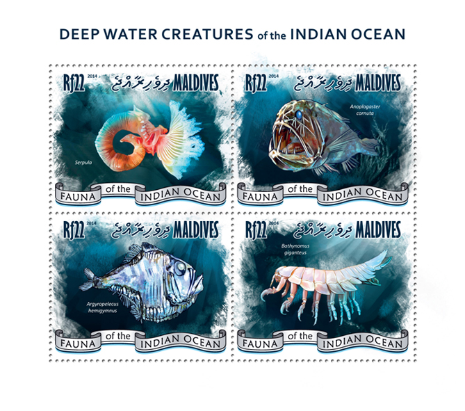 Deep water creatures - Issue of Maldives postage stamps