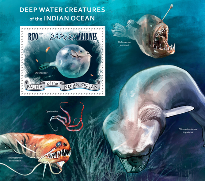 Deep water creatures - Issue of Maldives postage stamps