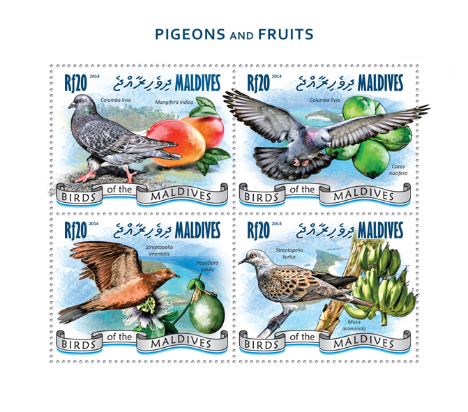 Pigeons and Fruits - Issue of Maldives postage stamps