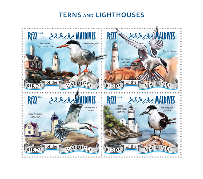 Terns and Lighthouses - Issue of Maldives postage stamps
