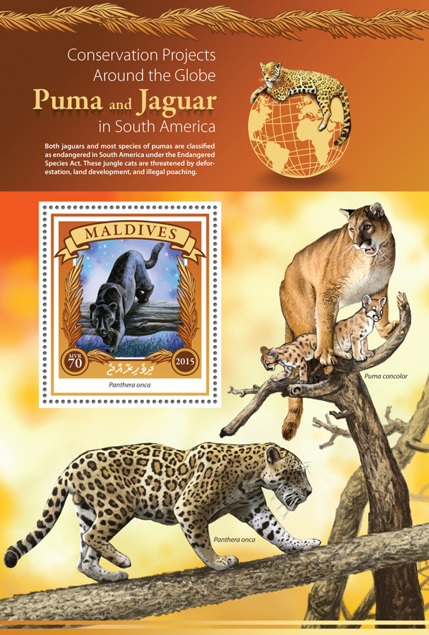 Puma and Jaguar - Issue of Maldives postage stamps