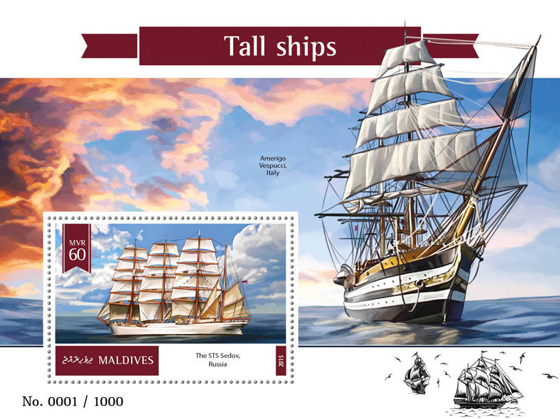 Tall ships - Issue of Maldives postage stamps