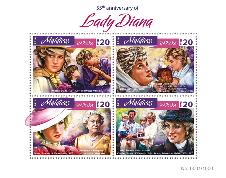 Lady Diana - Issue of Maldives postage stamps