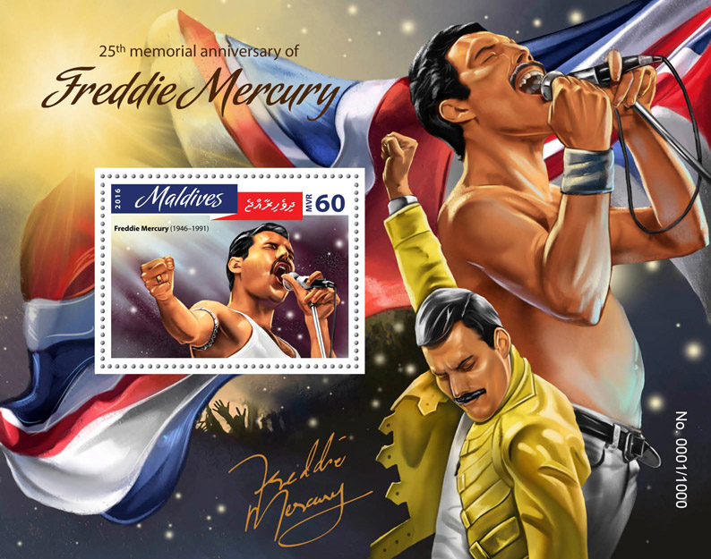 Freddie Mercury - Issue of Maldives postage stamps