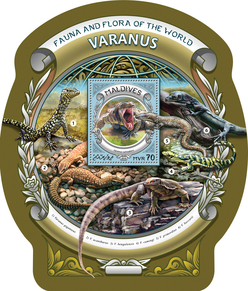 Varanus - Issue of Maldives postage stamps