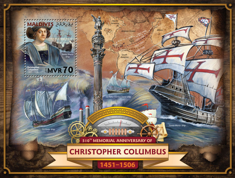 Christopher Columbus - Issue of Maldives postage stamps