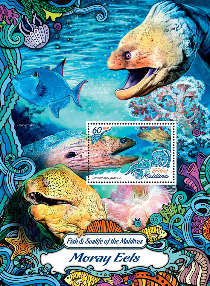 Moray Eels - Issue of Maldives postage stamps