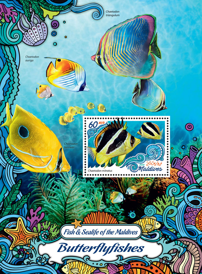 Butterflyfishes - Issue of Maldives postage stamps
