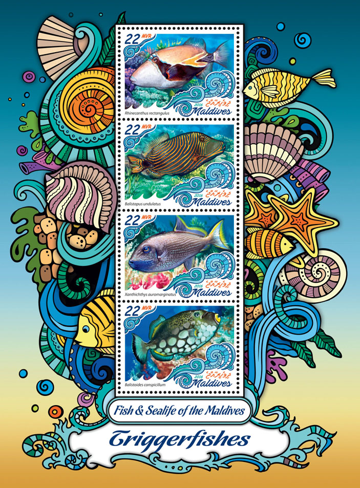 Triggerfishes - Issue of Maldives postage stamps