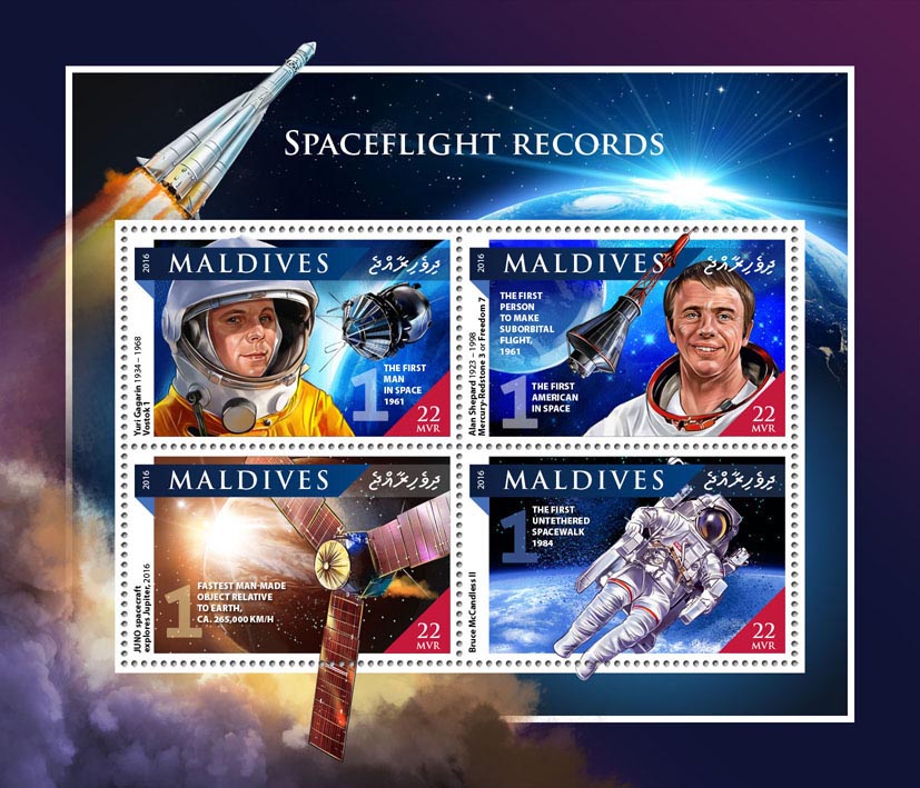Spaceflight records - Issue of Maldives postage stamps
