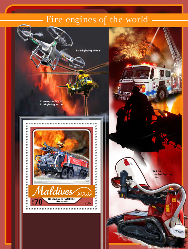 Fire engines - Issue of Maldives postage stamps