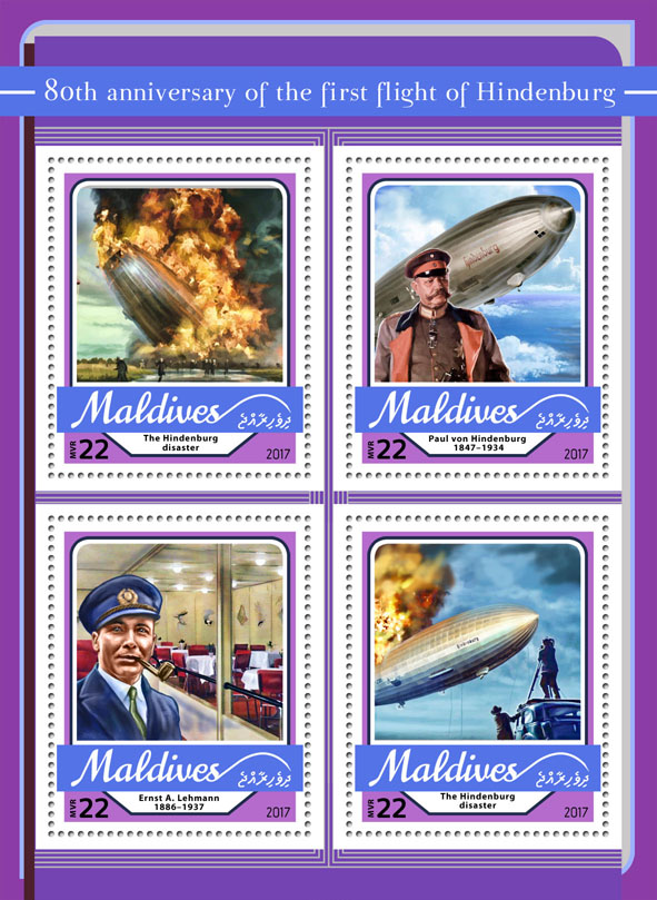 First flight of Hindenburg - Issue of Maldives postage stamps