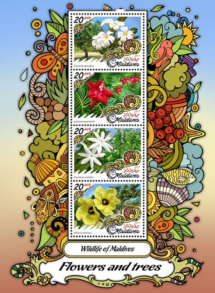 Flowers and trees - Issue of Maldives postage stamps