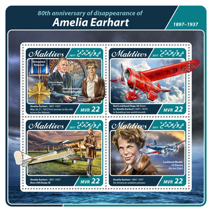 Amelia Earhart - Issue of Maldives postage stamps