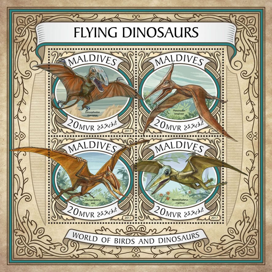 Flying dinosaurs - Issue of Maldives postage stamps