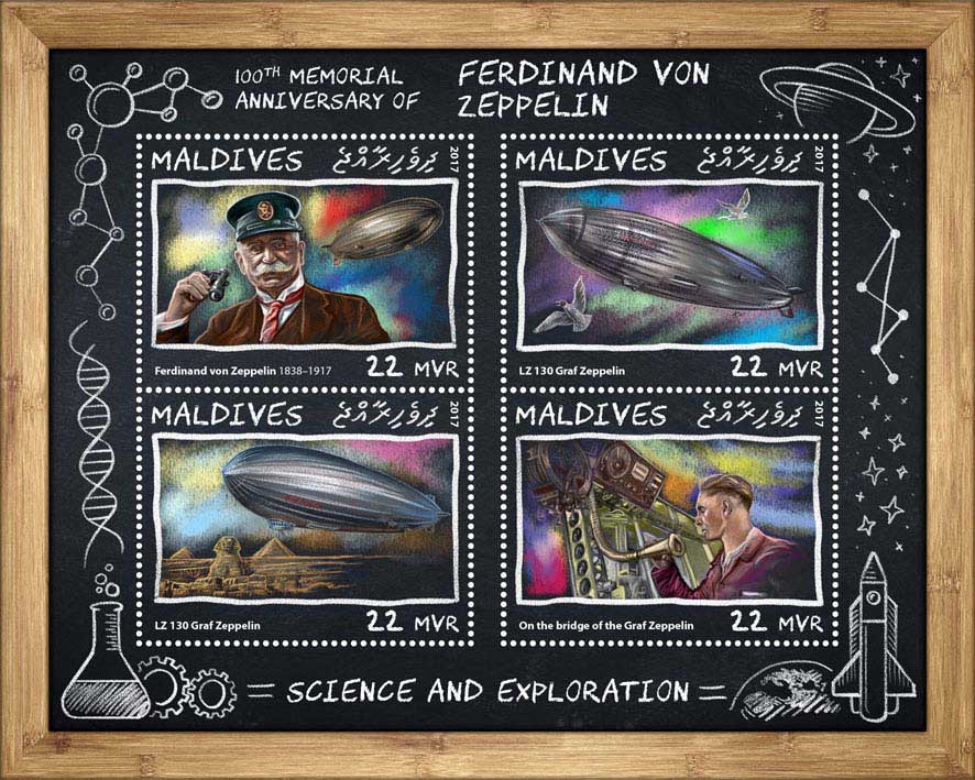 Ferdinand von Zeppelin - Issue of Maldives postage stamps