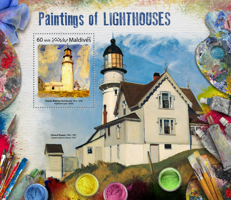 Paintings of lighthouses - Issue of Maldives postage stamps