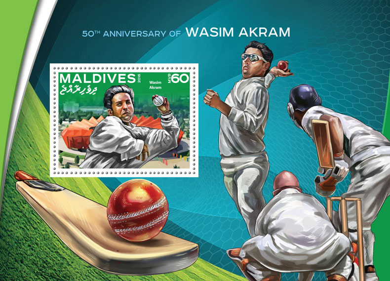 Wasim Akram - Issue of Maldives postage stamps