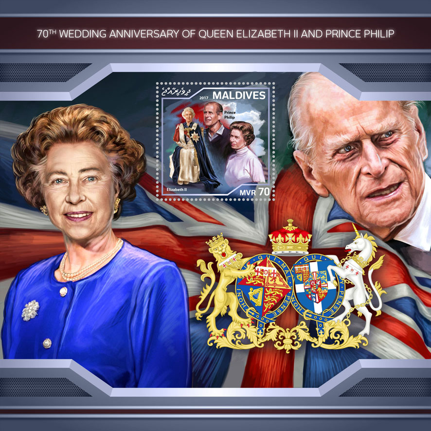 Elizabeth II and Prince Philip - Issue of Maldives postage stamps