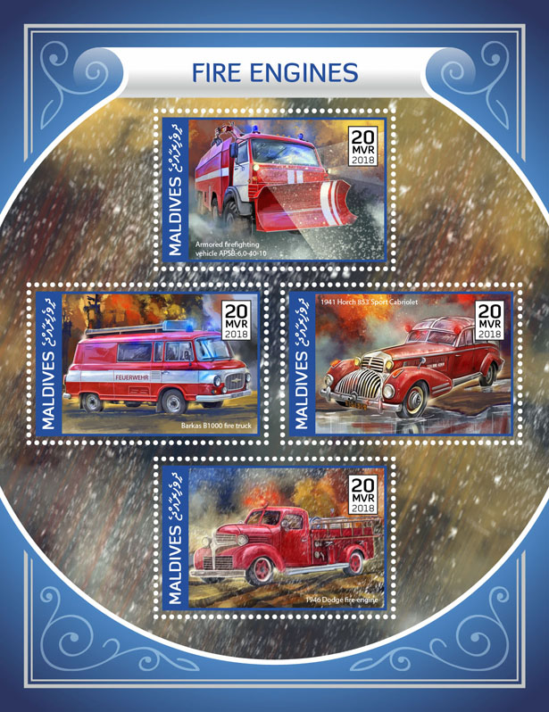 Fire engines - Issue of Maldives postage stamps