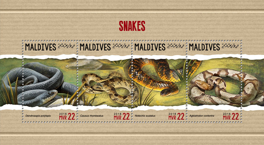 Snakes - Issue of Maldives postage stamps