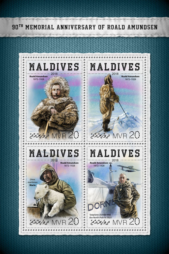 Roald Amundsen - Issue of Maldives postage stamps