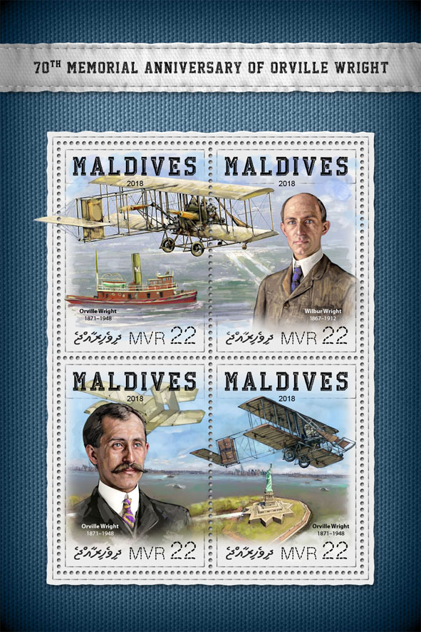 Orville Wright  - Issue of Maldives postage stamps