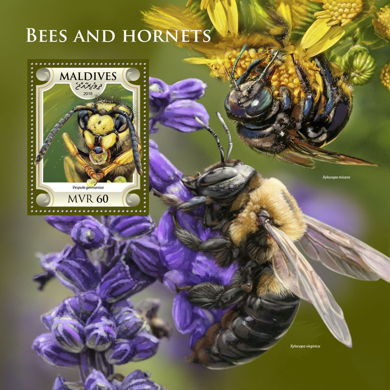 Bees and hornets - Issue of Maldives postage stamps