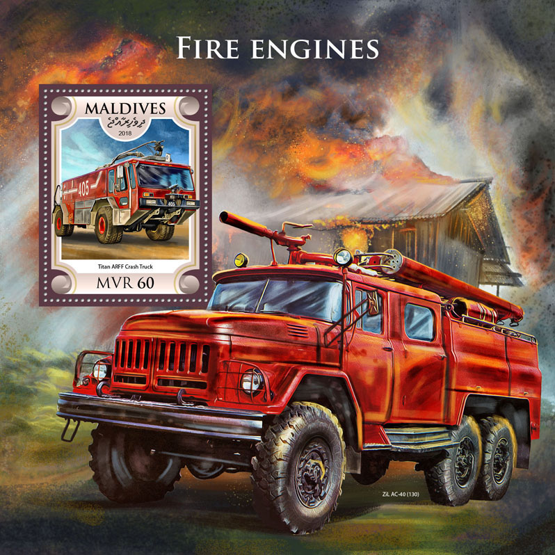 Fire engines  - Issue of Maldives postage stamps