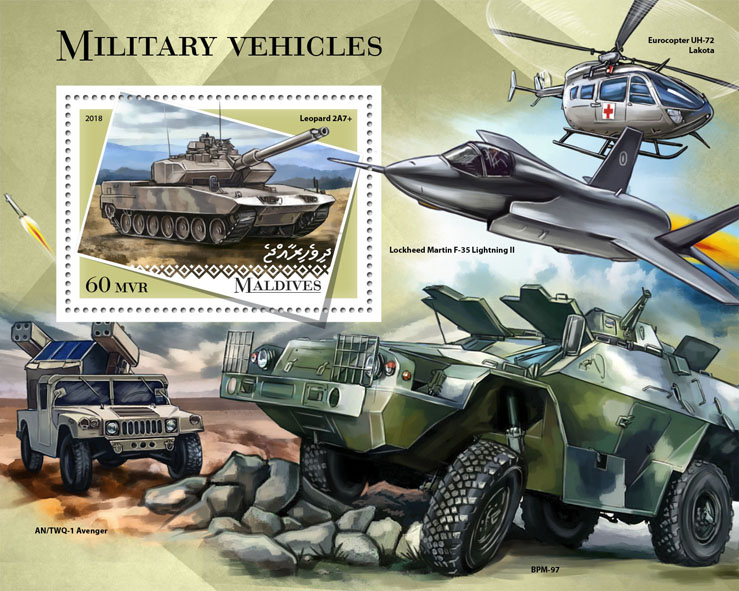 Military vehicles - Issue of Maldives postage stamps