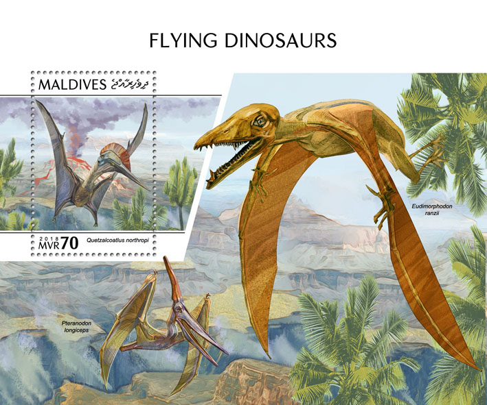 Flying dinosaurs - Issue of Maldives postage stamps