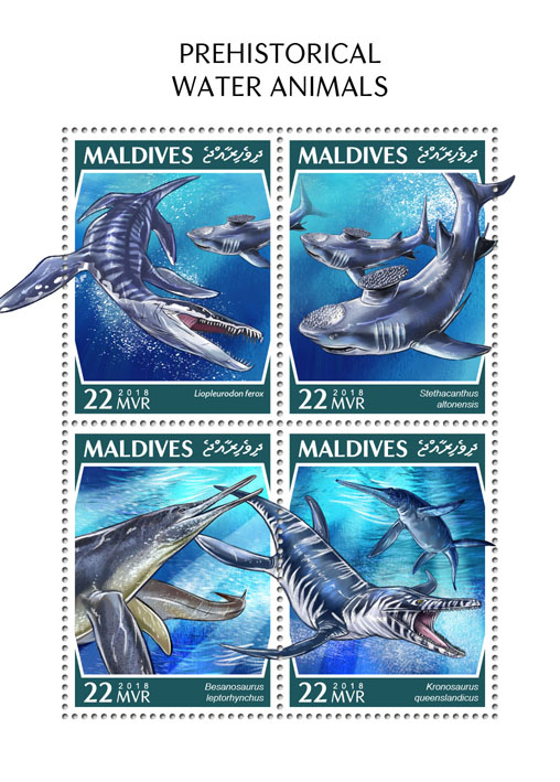 Prehistoric water animals - Issue of Maldives postage stamps