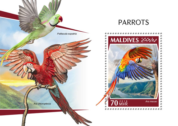 Parrots - Issue of Maldives postage stamps