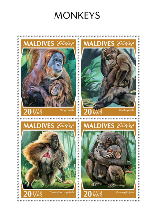Monkeys - Issue of Maldives postage stamps