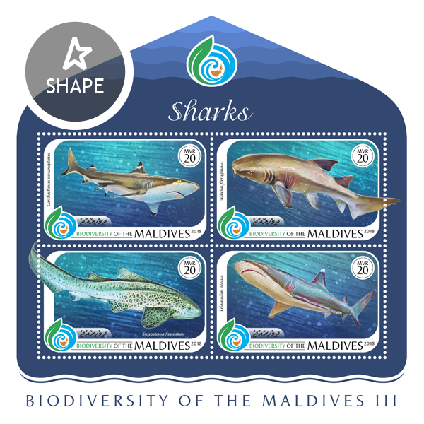 Sharks - Issue of Maldives postage stamps