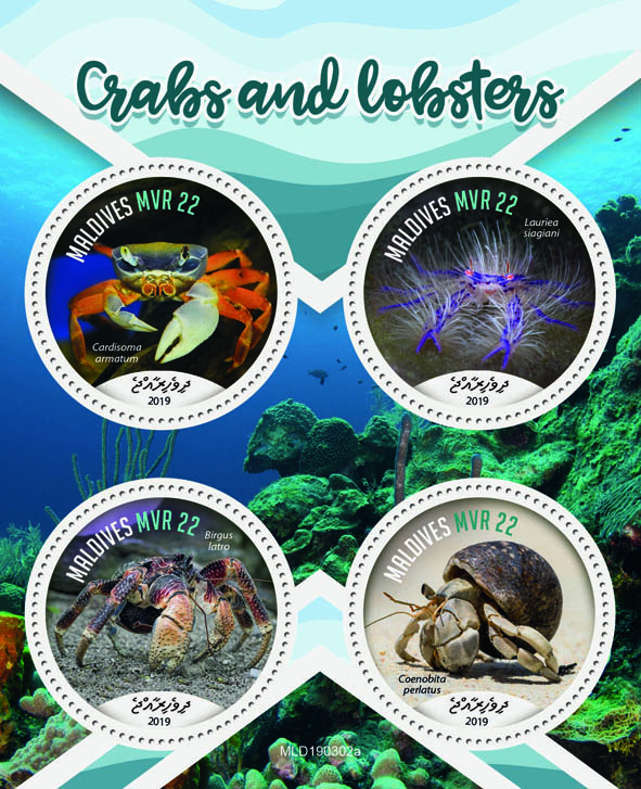 Crabs and lobsters - Issue of Maldives postage stamps
