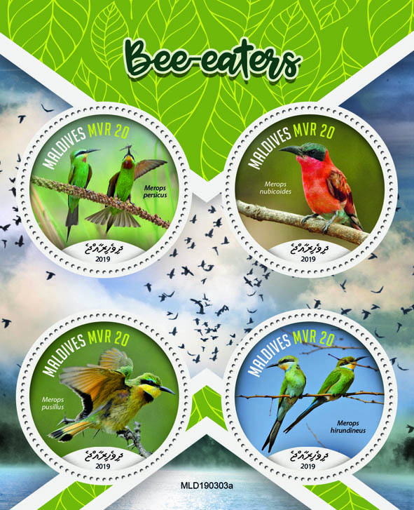 Bee-eaters - Issue of Maldives postage stamps