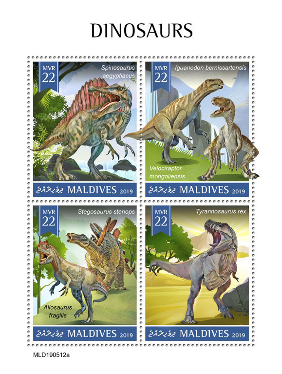 Dinosaurs - Issue of Maldives postage stamps