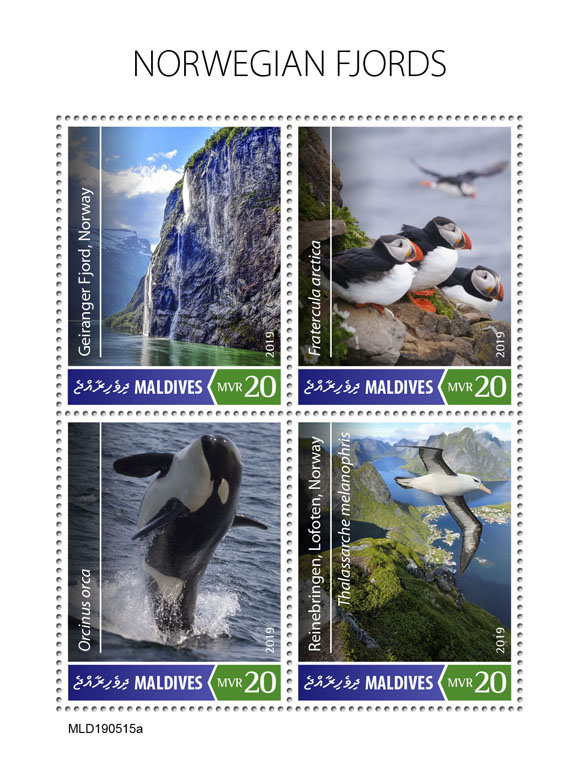 Norwegian fjords - Issue of Maldives postage stamps