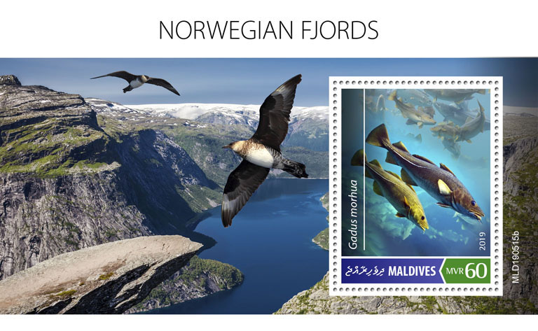 Norwegian fjords - Issue of Maldives postage stamps