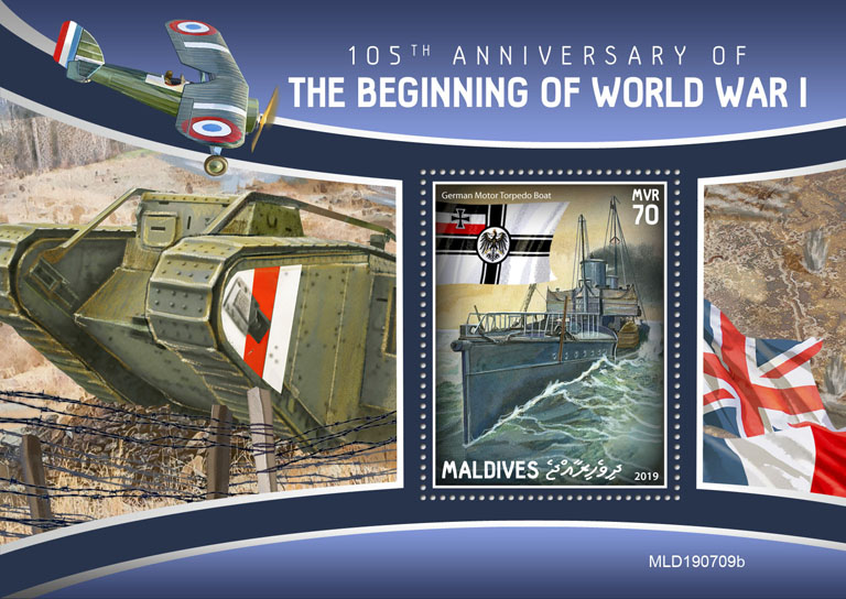 World War I - Issue of Maldives postage stamps